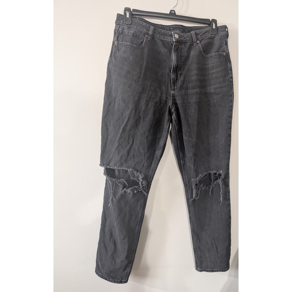 Women's American Eagle Black Denim Strigid Mom Jeans Size 14 Regular
